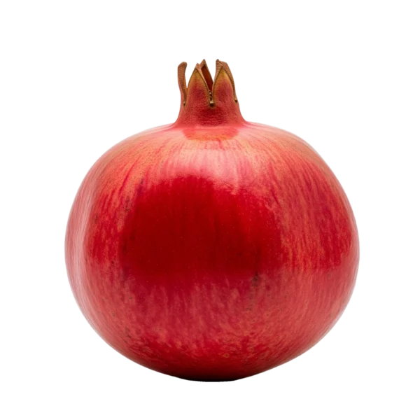 Pomegranate fruit isolated on white background, fresh organic superfood from Huerto.Bio for healthy eating and natural nutrition.