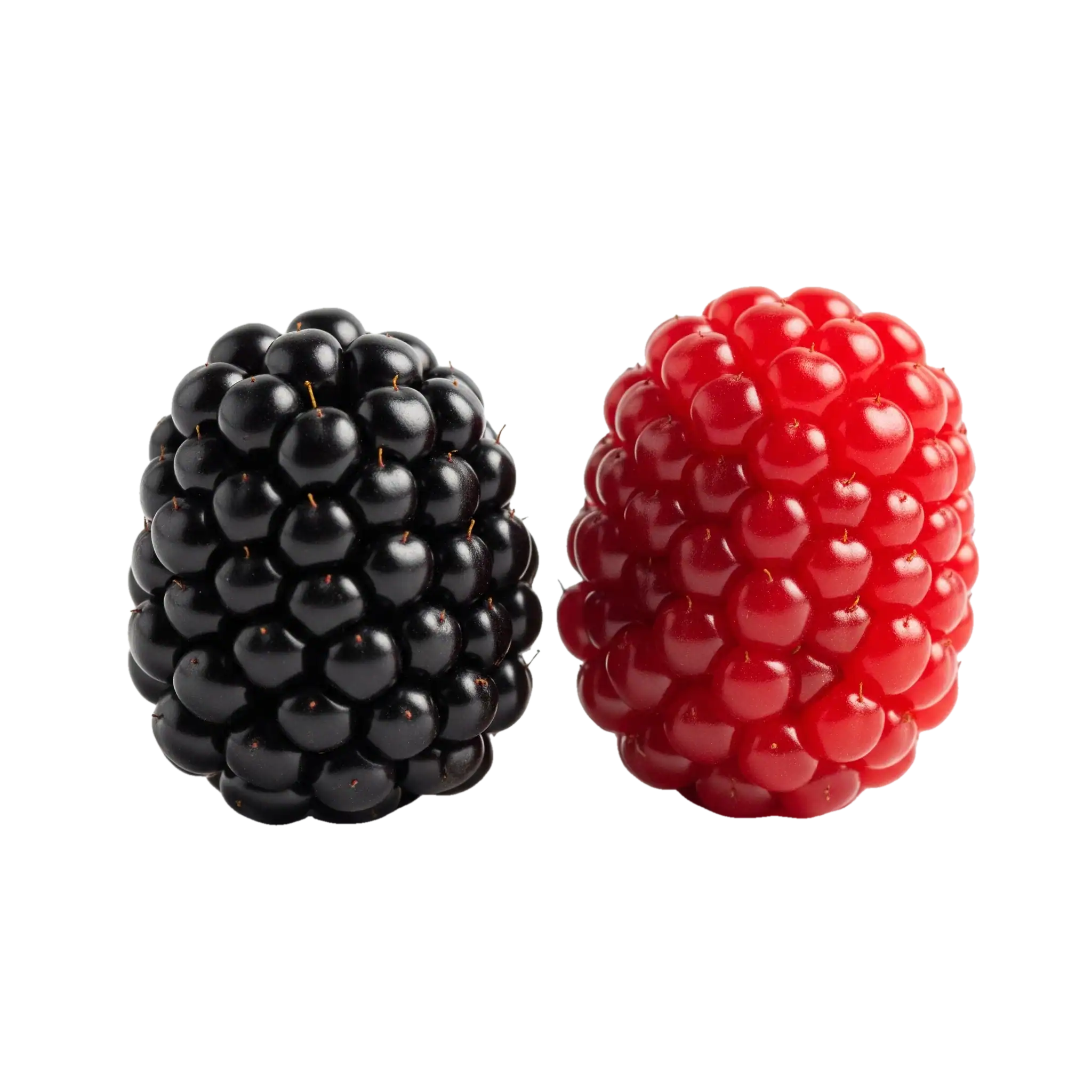 Júcuras de mora negra y frambuesa roja, frutas orgánicas y frescas, ideales para una alimentación saludable en huerto.bio.