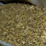 Hojas de té secas frescas listas para infusión, en un envase ecológico, promoviendo el cultivo natural y sostenible en huertos biológicos.