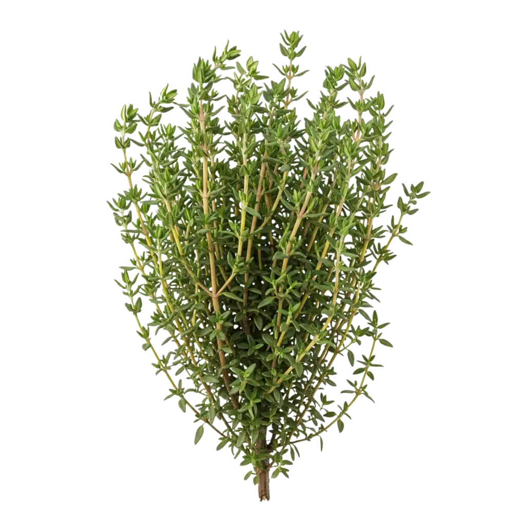 La tercera de las plantas medicinales con evidencia científica. Rama de tomillo fresco, aromático y ecológico, ideal para cocinar y sazonar con productos orgánicos certificados en huerto.bio.