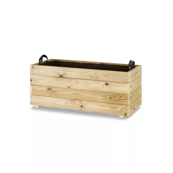 Contenedor de madera para huertos urbanos y cultivo de plantas ecológicas. Ideal para agricultores urbanos y jardinería sostenible. Diseño robusto y duradero en madera natural.