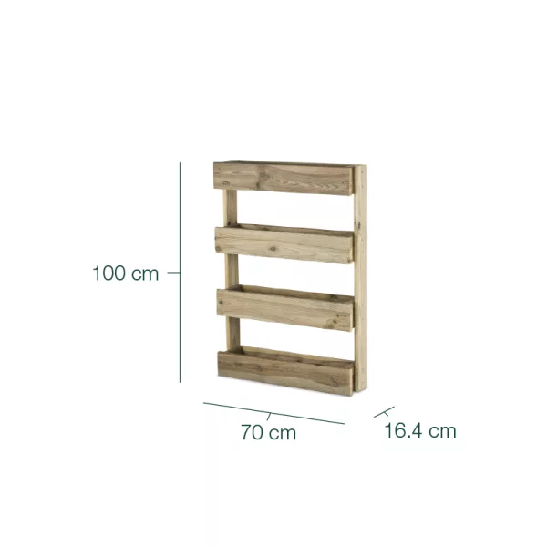 Mueble de madera para huerto con estantes, ideal para organización y almacenamiento de plantas y herramientas de jardinería. Diseño resistente y funcional en tamaño compacto.