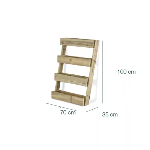 Banco de madera para jardinería, resistente y duradero, ideal para huertos y espacios exteriores, con medidas de 100x70x35 cm.