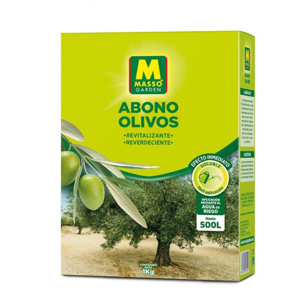 Abono orgánico para olivos, revitalizante y reverdencente, en formato soluble fácil de aplicar, ideal para fertilizar y mejorar el crecimiento de árboles de olivo en huertos ecológicos.