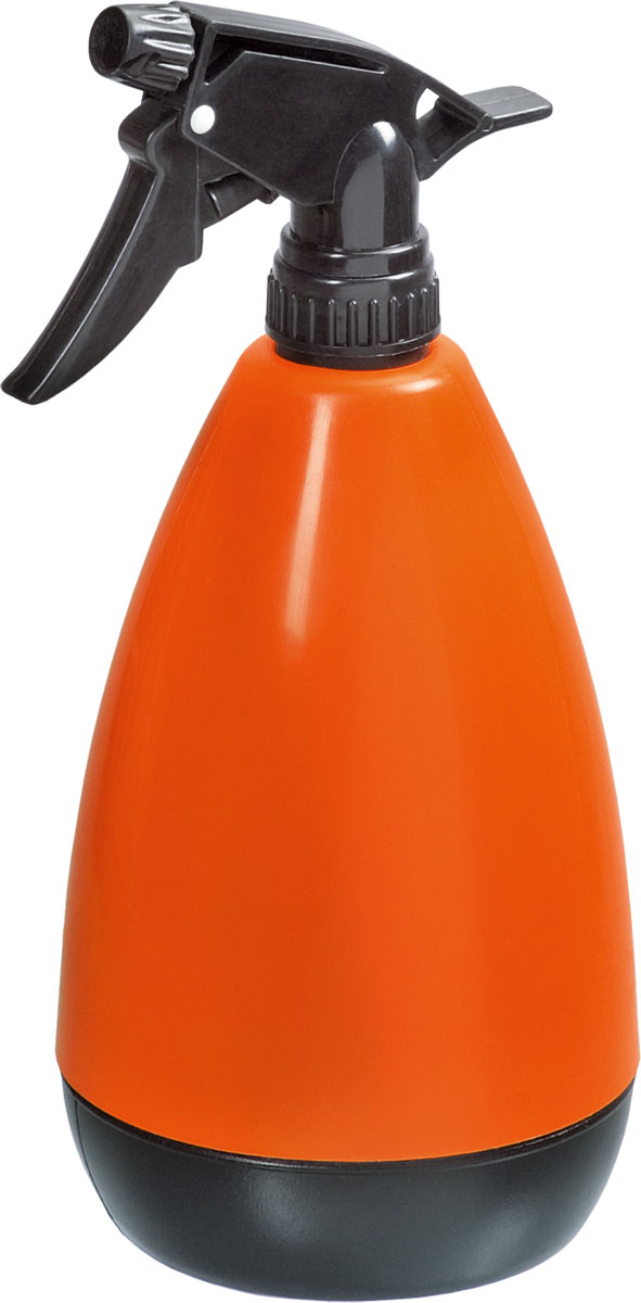 Rociador de jardín plástico naranja con gatillo negro, ideal para cuidado de plantas y huertos ecológicos.