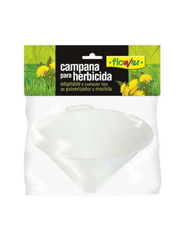 Campana para herbicida adaptable a pulverizador o mochila, ideal para aplicaciones eficientes en el control de malezas en huertos ecológicos y cultivos orgánicos.