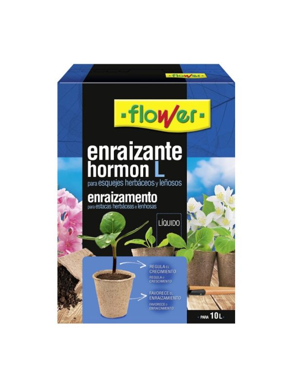 Florwer Enraizante Hormón Líquido para esquejes herbáceos y leñosos en maceta, favorece el enraizamiento y regula el crecimiento de plantas en huerto y jardín ecológico.