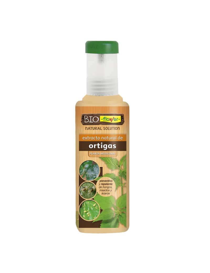 Aceite natural de extracto de ortigas para plantas medicinales, preventivo y repelente de hongos, insectos y ácaros, ideal para huertos ecológicos y jardines orgánicos.