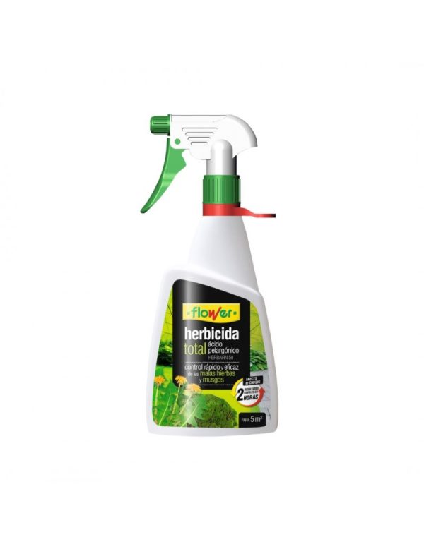 Herbicida total en spray con ácido pelargónico de Flower, control rápido y eficaz de hierbas y musgos para jardinería ecológica y huertos urbanos.