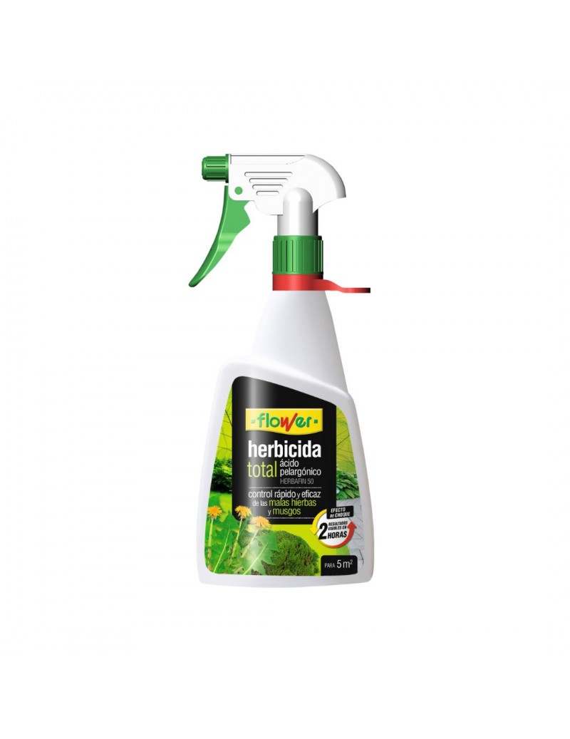 Herbicida total en spray con ácido pelargónico de Flower, control rápido y eficaz de hierbas y musgos para jardinería ecológica y huertos urbanos.