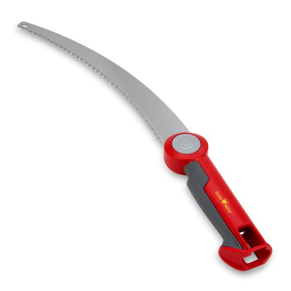 Cortasetos de poda con hoja dentada y mango ergonómico, ideal para jardinería y mantenimiento de árboles y arbustos. Herramienta moderna y resistente para trabajos de poda precisos y seguros.