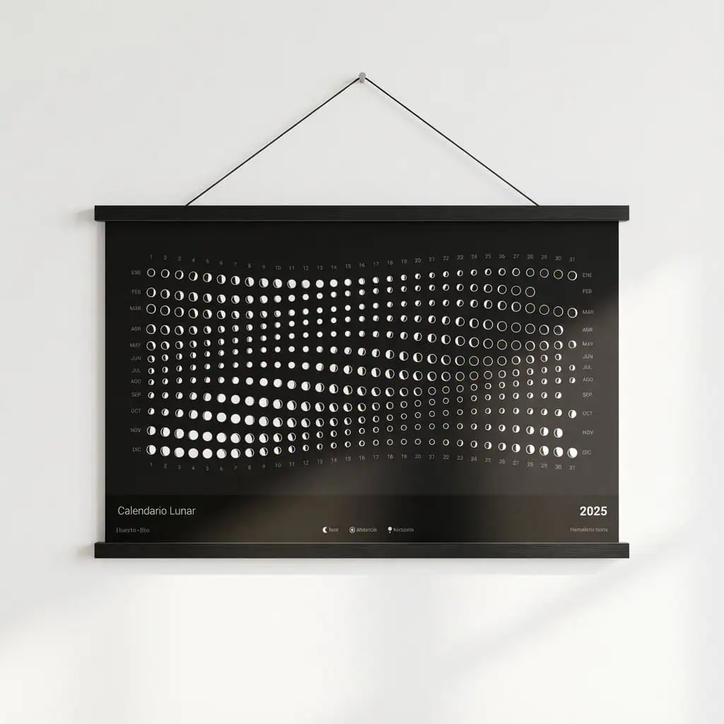 1. Calendario lunar para jardinería y agricultura ecológica en 2025, ideal para huertos bio, usando fases de la luna para mejores cosechas y plantaciones.