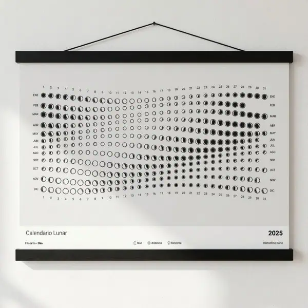 1. Calendario lunar para huerto y jardinería 2025, ideal para agricultura ecológica y cultivo orgánico, con fases de luna y consejos de siembra natural.