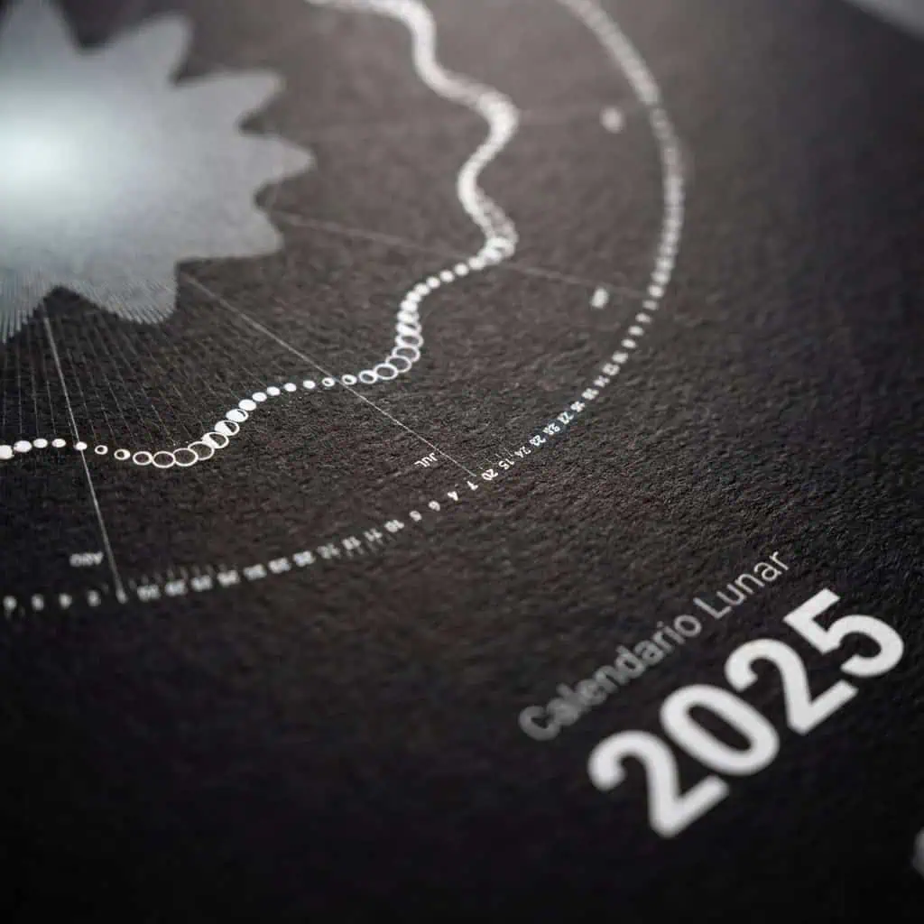 Cálendario lunar 2025 para agricultura y jardinería, con fases lunares detalladas para planificación agrícola orgánica y cultivo biológico.
